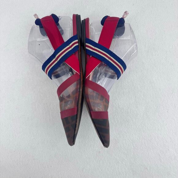 FENDI Colibri red sheer mesh mixed fabric sport strap flats Sz 37 Designer Shoes - Picture 10 of 13